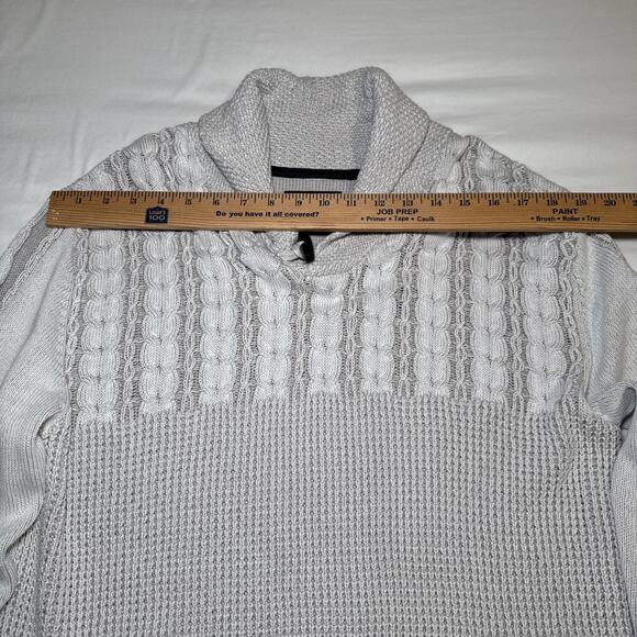 Outpost Makers Cable Knit Sweater Mens L The Buckle Shawl Collar Gray White NWT - Picture 5 of 15